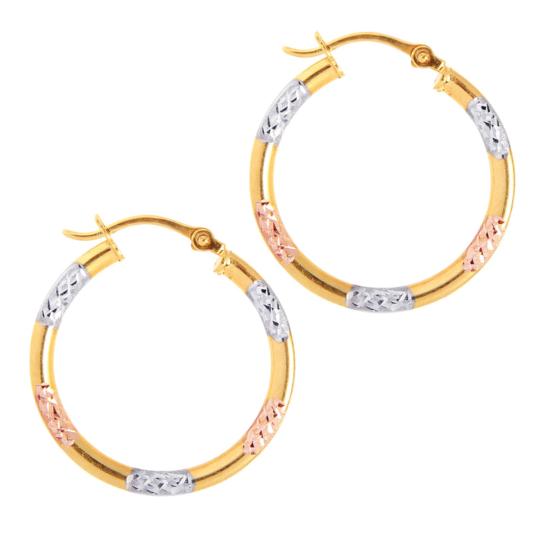 10K Gold Diamond Cut Hoop Earring-Tri-color | Hinged