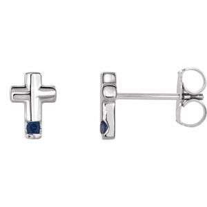 Platinum Natural Blue Sapphire Cross Earrings-Pair-1.5 Mm