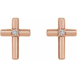 14K Rose .01 CTW Natural Diamond Cross Earrings-Pair-1.1Mm :: 0.01 Ctw