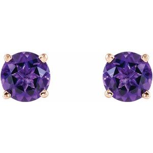 14K Rose 5 mm Natural Amethyst Earrings-Pair-5 Mm