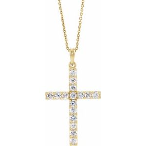 14K Yellow 1/5 CTW Lab-Grown Diamond Cross 18" Necklace-Lab-Grown Diamond-1.5Mm :: 1/5 Ctw