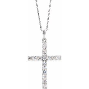 14K White 1 CTW Lab-Grown Diamond Cross 18" Necklace-Lab-Grown Diamond-2.5Mm :: 1 Ctw