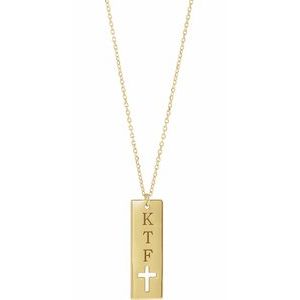 14K Yellow Engravable Pierced Cross Bar 16-18" Necklace-16-18 In-Polished