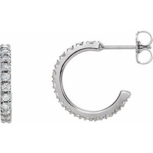 14K White 5/8 CTW Lab-Grown Diamond French-Set 15 mm Huggie Hoop Earrings-Round-15 Mm