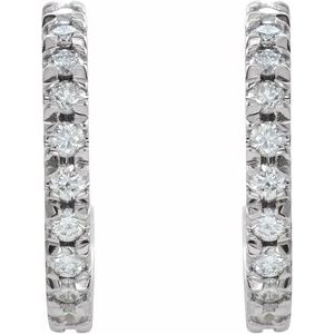 14K White 1/2 CTW Natural Diamond French-Set 15 mm Huggie Hoop Earrings-Round-15 Mm