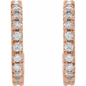 14K Rose 5/8 CTW Lab-Grown Diamond French-Set 15 mm Huggie Hoop Earrings-Round-15 Mm