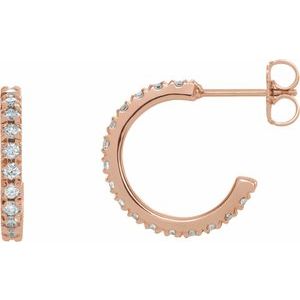 14K Rose 5/8 CTW Lab-Grown Diamond French-Set 15 mm Huggie Hoop Earrings-Round-15 Mm
