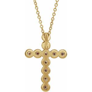 14K Yellow 1/4 CTW Natural Diamond Cross 16-18" Necklace-Natural Diamond-1.8Mm :: 1/4 Ctw
