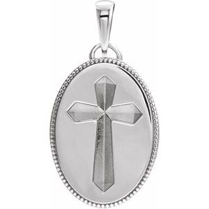 Sterling Silver 20.9x13.61 mm Oval Cross Medal-Polished
