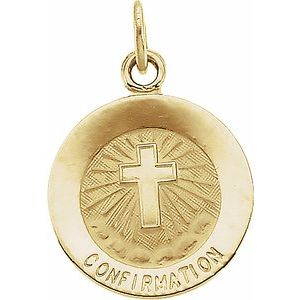 14K Yellow 12 mm Confirmation Medal with Cross-Polished