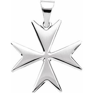 14K White Maltese Cross Pendant-Polished