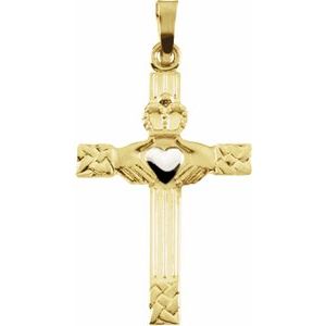 14K Yellow/White Claddagh Cross Pendant-Polished