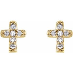 14K Yellow .06 CTW Natural Diamond Youth Cross Earrings-1 Mm-14K Yellow