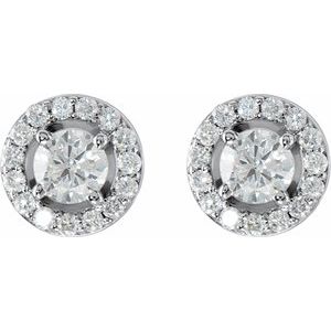 14K White 7/8 CTW Natural Diamond Halo-Style Earrings-4.5 Mm-14K White