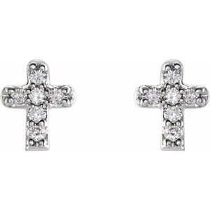 14K White .06 CTW Natural Diamond Youth Cross Earrings-1 Mm-14K White