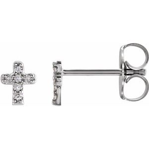 14K White .06 CTW Natural Diamond Youth Cross Earrings-1 Mm-14K White