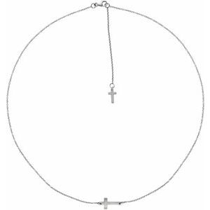14K White .01 CT Natural Diamond Sideways Cross Necklace-Natural Diamond-1.3Mm :: .01 Ct