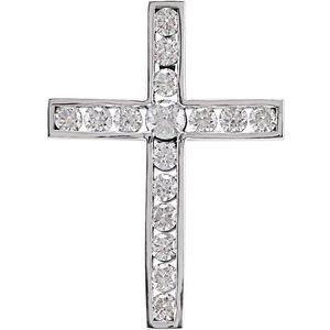 14K White 1/2 CTW Natural Diamond Cross Pendant-Polished