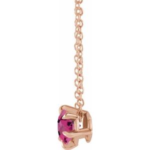 14K Rose 5 mm Natural Pink Tourmaline Solitaire 16-18" Necklace-Natural Pink Tourmaline-5 Mm