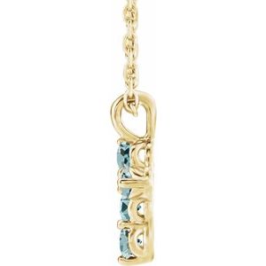 14K Yellow Natural Aquamarine Cross 16-18" Necklace-Round-2 Mm