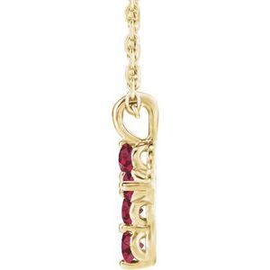 14K Yellow Natural Ruby Cross 16-18" Necklace-Round-2 Mm