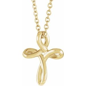 14K Yellow 13.35x10.42 mm Youth Cross 15" Necklace-15 In-Polished