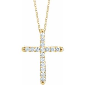 14K Yellow 1/2 CTW Lab-Grown Diamond French-Set Cross 16-18" Necklace-Lab-Grown Diamond-2Mm :: 1/2 Ctw