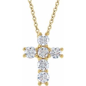 14K Yellow 3/4 CTW Natural Diamond Cross 18" Necklace-Natural Diamond-3.2Mm :: 3/4 Ctw