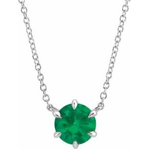 14K White Lab-Grown Emerald Solitaire 18" Necklace-Lab-Grown Emerald-6 Mm