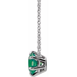14K White Lab-Grown Emerald Solitaire 18" Necklace-Lab-Grown Emerald-6 Mm