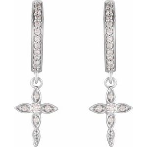 14K White 1/8 CTW Natural Diamond Cross Hoop Earrings-1.5 Mm-14K White