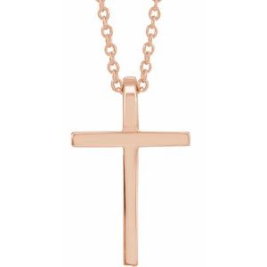 14K Rose 17.4x11.1 mm Cross 18" Necklace-18 In-Polished