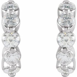 14K White 3/8 CTW Natural Diamond 9.25 mm Hoop Earrings-Round-9.25 Mm