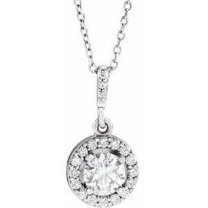 14K White 5/8 CTW Natural Diamond Halo-Style 18" Necklace-Natural Diamond-5Mm :: 5/8 Ctw