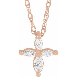14K Rose 1/6 CTW Natural Diamond Cross 18" Necklace-18 In-Polished