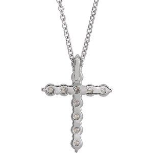 14K White 3/8 CTW Natural Diamond Cross 16-18" Necklace-Natural Diamond-17.8 X 12.9 Mm