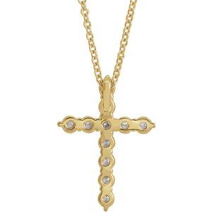 14K Yellow 3/8 CTW Natural Diamond Cross 16-18" Necklace-Natural Diamond-17.8 X 12.9 Mm
