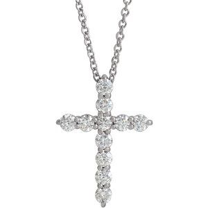 14K White 3/8 CTW Natural Diamond Cross 16-18" Necklace-Natural Diamond-17.8 X 12.9 Mm