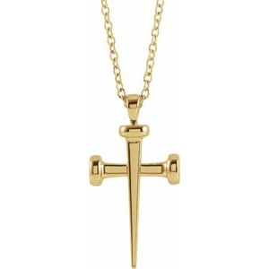 14K Yellow Nail Cross 18" Necklace-18 In-Polished