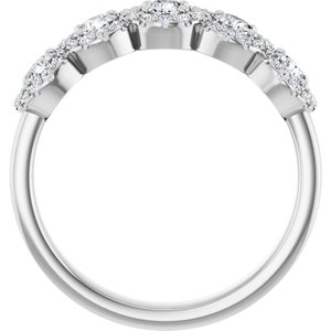 14K White 3/4 CTW Natural Diamond Anniversary Band 5 stone Halo-Round