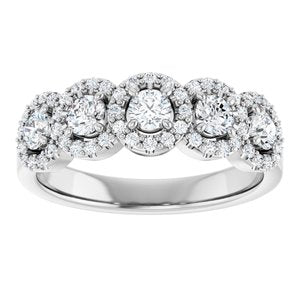 14K White 3/4 CTW Natural Diamond Anniversary Band 5 stone Halo-Round