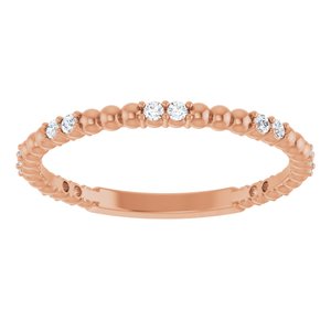 14K Rose 1/8 CTW Natural Diamond Anniversary Band 14 round faceted stones-Round