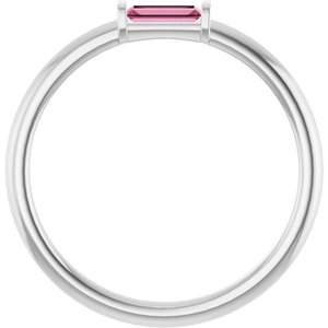 Sterling Silver Natural Pink Tourmaline Stackable Ring-Straight Baguette-4 X 2 Mm