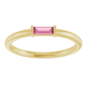 14K Yellow Natural Pink Tourmaline Stackable Ring-Straight Baguette-4 X 2 Mm