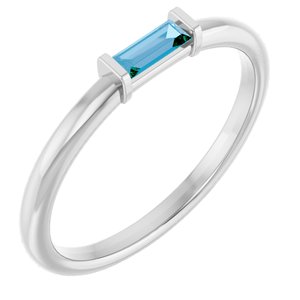 14K White Natural Sky Blue Topaz Stackable Ring-Straight Baguette-4 X 2 Mm