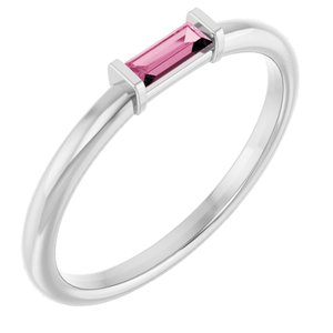 Sterling Silver Natural Pink Tourmaline Stackable Ring-Straight Baguette-4 X 2 Mm