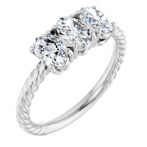 14K White 3 CTW Lab-Grown Diamond Three-Stone Ring-8 X 6 Mm-Lab-Grown Diamond