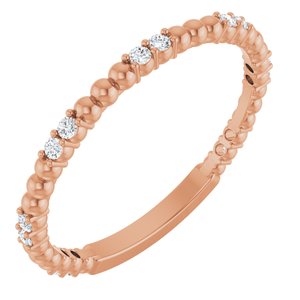 14K Rose 1/8 CTW Natural Diamond Anniversary Band 14 round faceted stones-Round