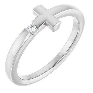 14K White .015 CTW Natural Diamond Youth Sideways Cross Ring-Round-1.5 Mm