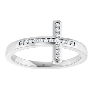 14K White 1/10 CTW Lab-Grown Diamond Sideways Cross Ring-Round-1.7 Mm